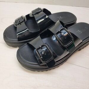 Rouge Helium Womens Black Patent Double Buckle Platform‎ Slide Sandals 8.5 Y2K